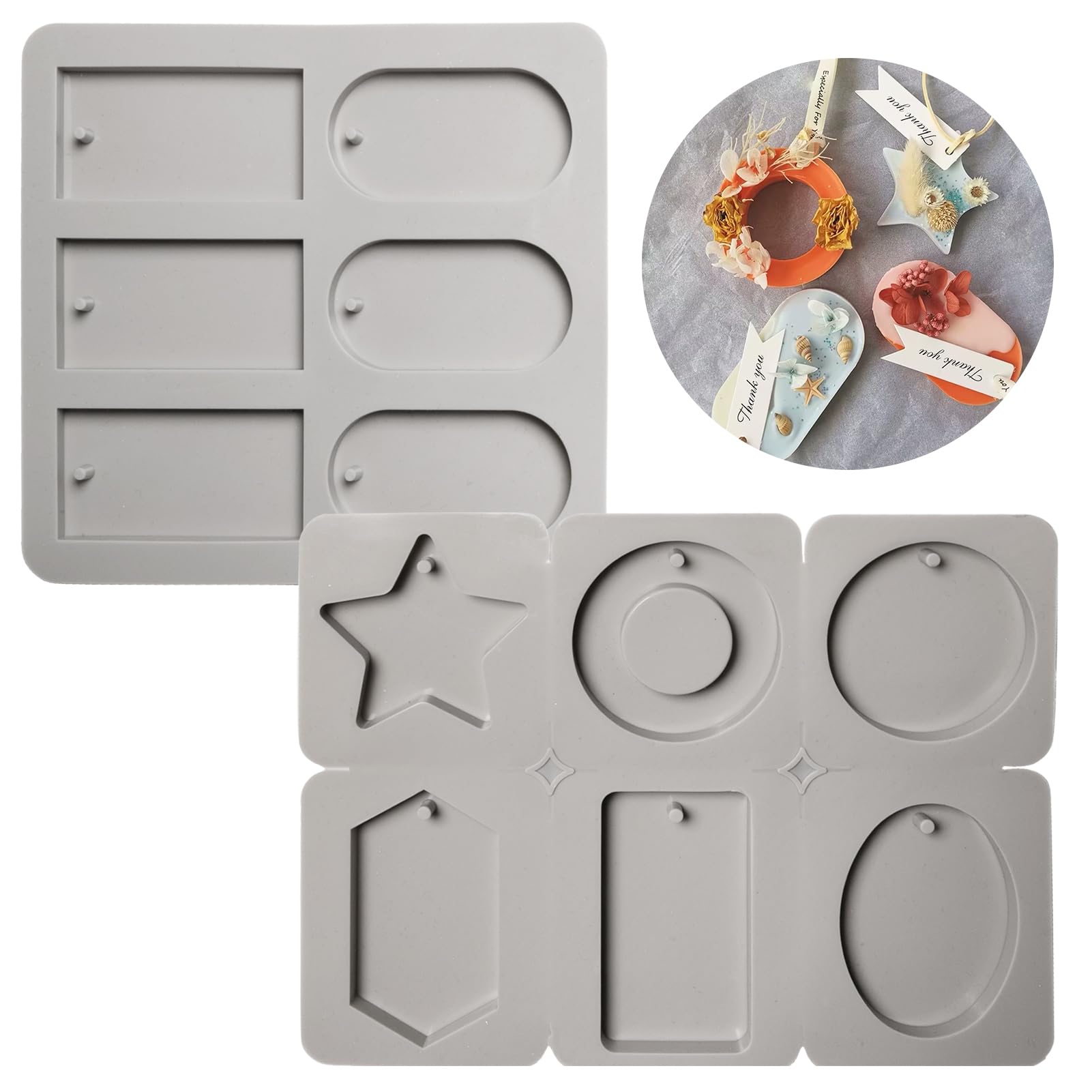 2 Piezas Moldes de Silicona para Jabones Moldes de Jabón de Silicona Rectangular 6 Cavidades Molde para Jabones Artesanales Molde de Velas con Agujero para Colgar,Llaveros,Aromaterapia(Gris)