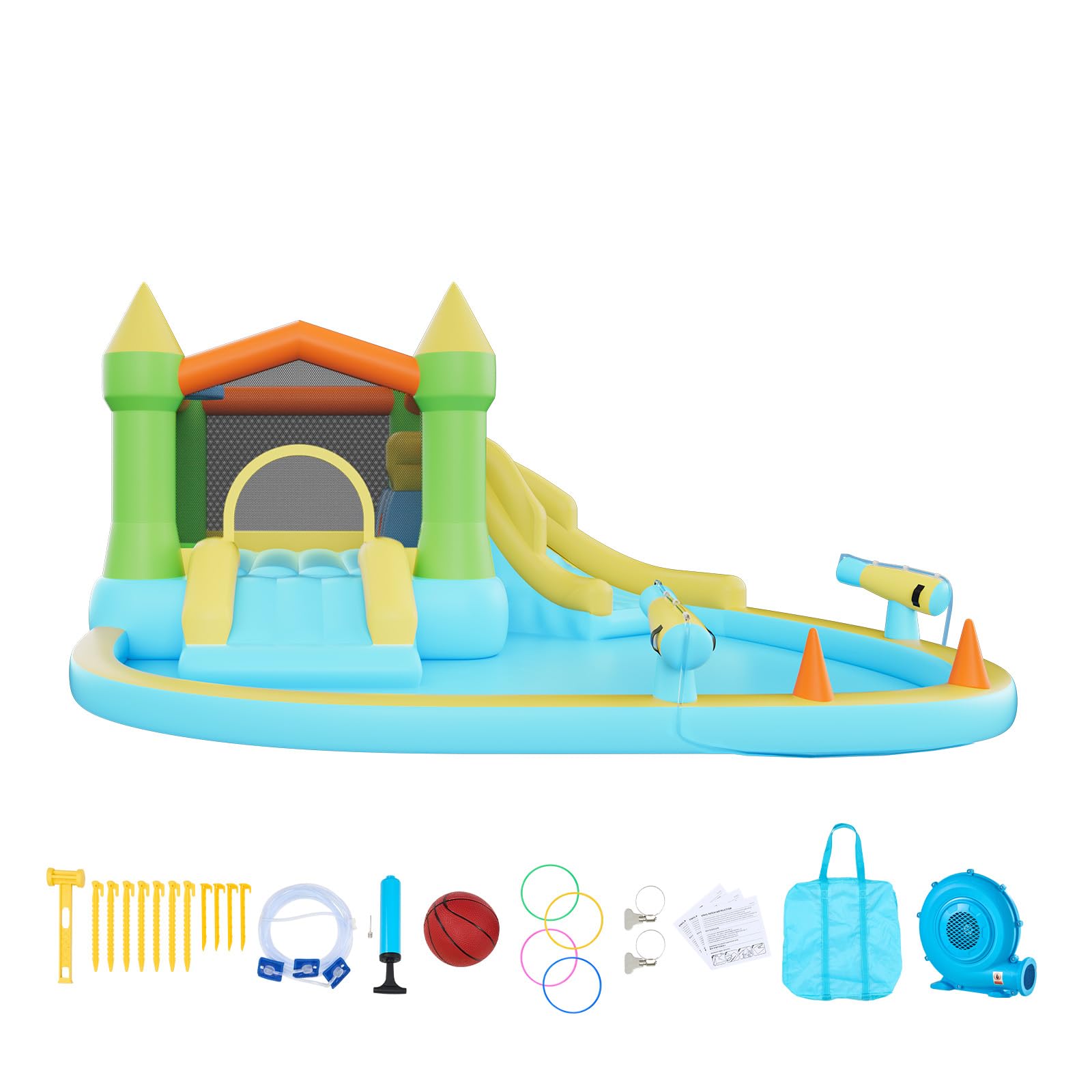 VEVOR Castello Gonfiabile da Esterno per Bambini 382 x 398 x 197 cm con Scivolo Piscina Gioco d'Acqua, Castello Gonfiabile Capienza ca. 3-4 Bambini per Età 3–8 Anni, Carico max. 160 kg