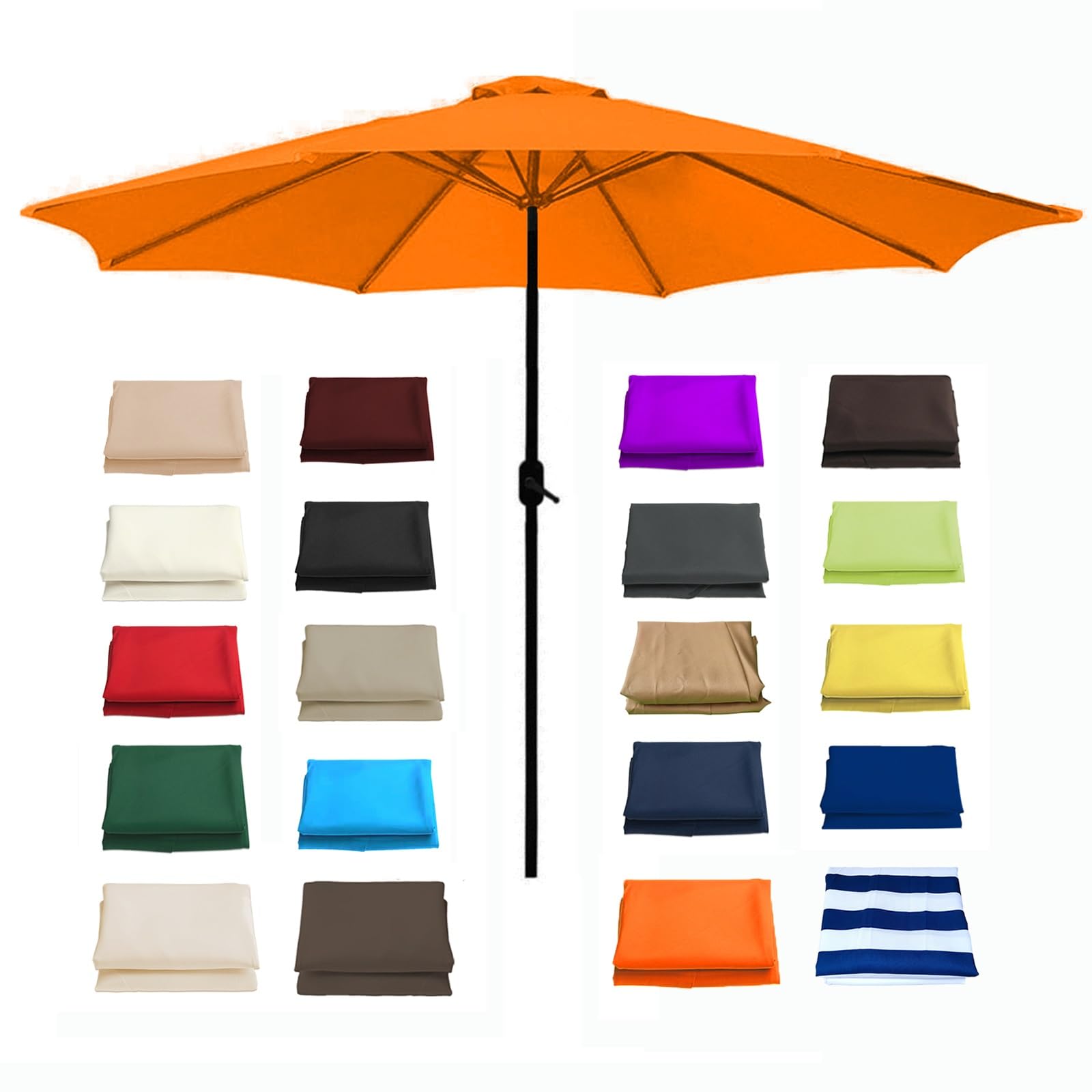 6/8 Ribs Sun Umbrella Replacement Cloth 2/2.3/2.5/2.7/2.8/3.0/3.50m Garden Replacement Parasol Canopy UV 50+ Waterproof Folding For Garden Patio Yard Beach Pool Market Table(Orange,6 RIBS: 230CM/7.5FT