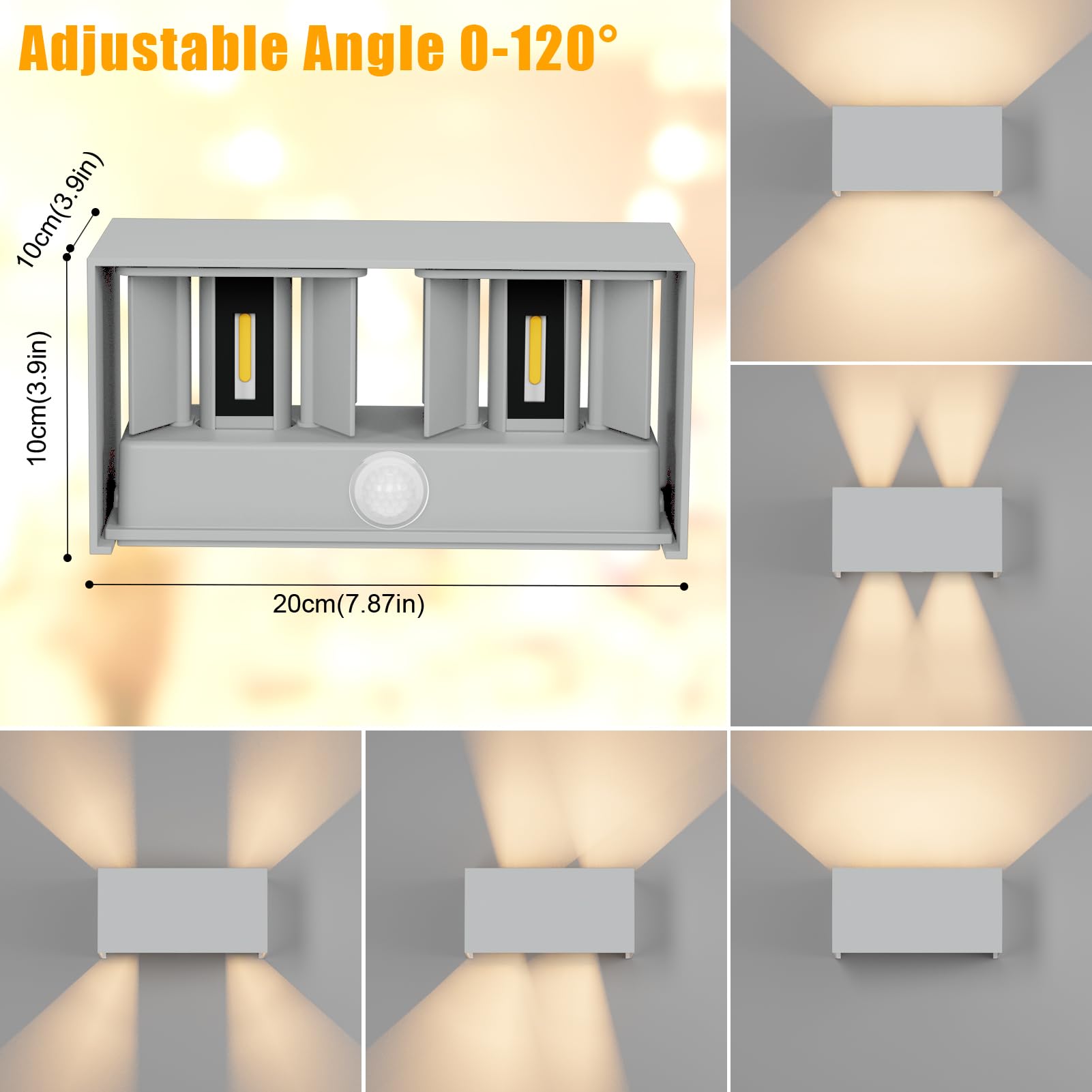 Klighten 24W lampa z czujnikiem ruchu, lampa ścienna zewnętrzna/wewnętrzna, IP65 3000K, lampa z czujnikiem ruchu, szara