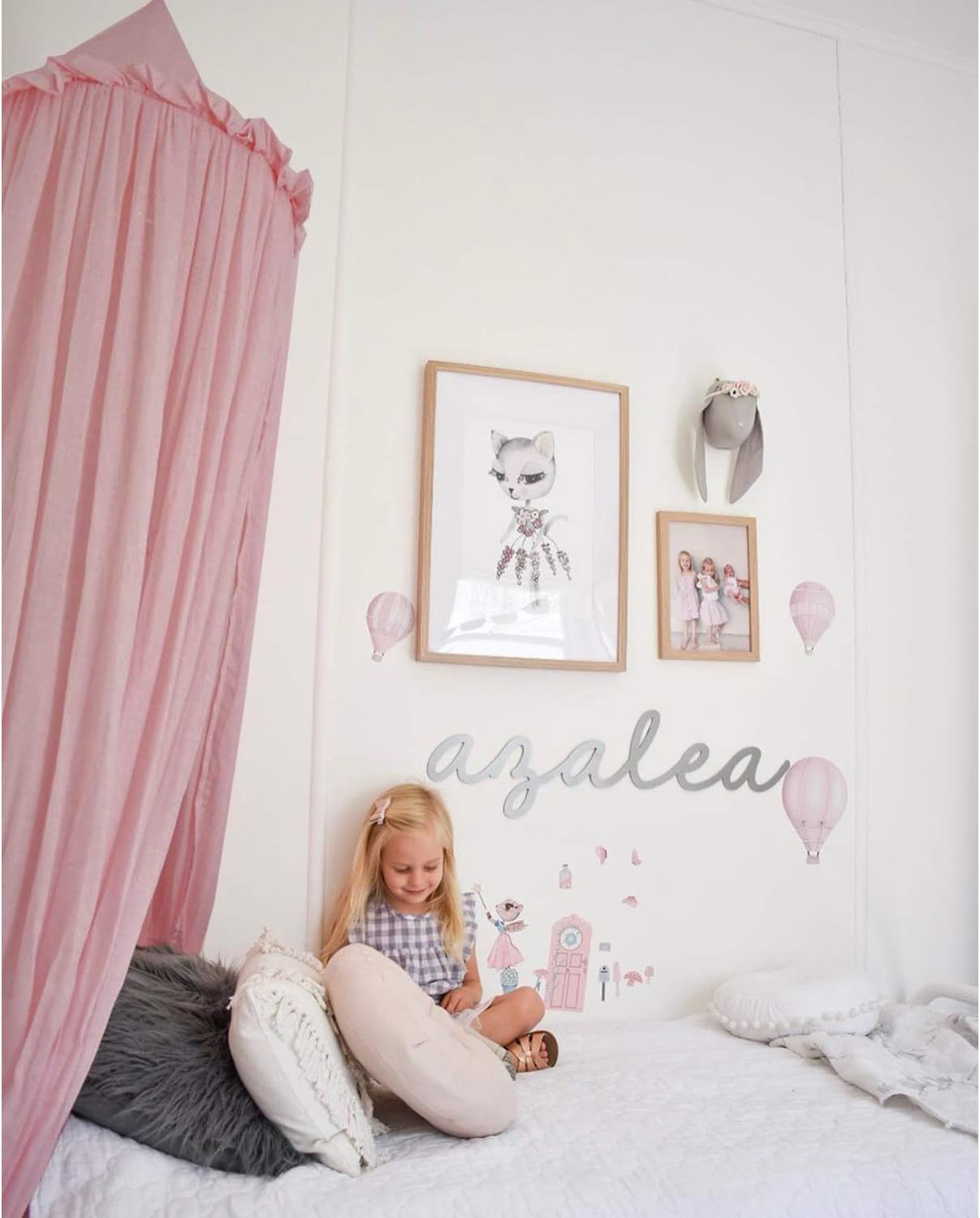 MAMERIA Kids Bed Canopy with Frills Cotton Hanging Tent Curtain Net for Reading Nook Hideaway Bedding Play Room Decor (Dusty Rose)