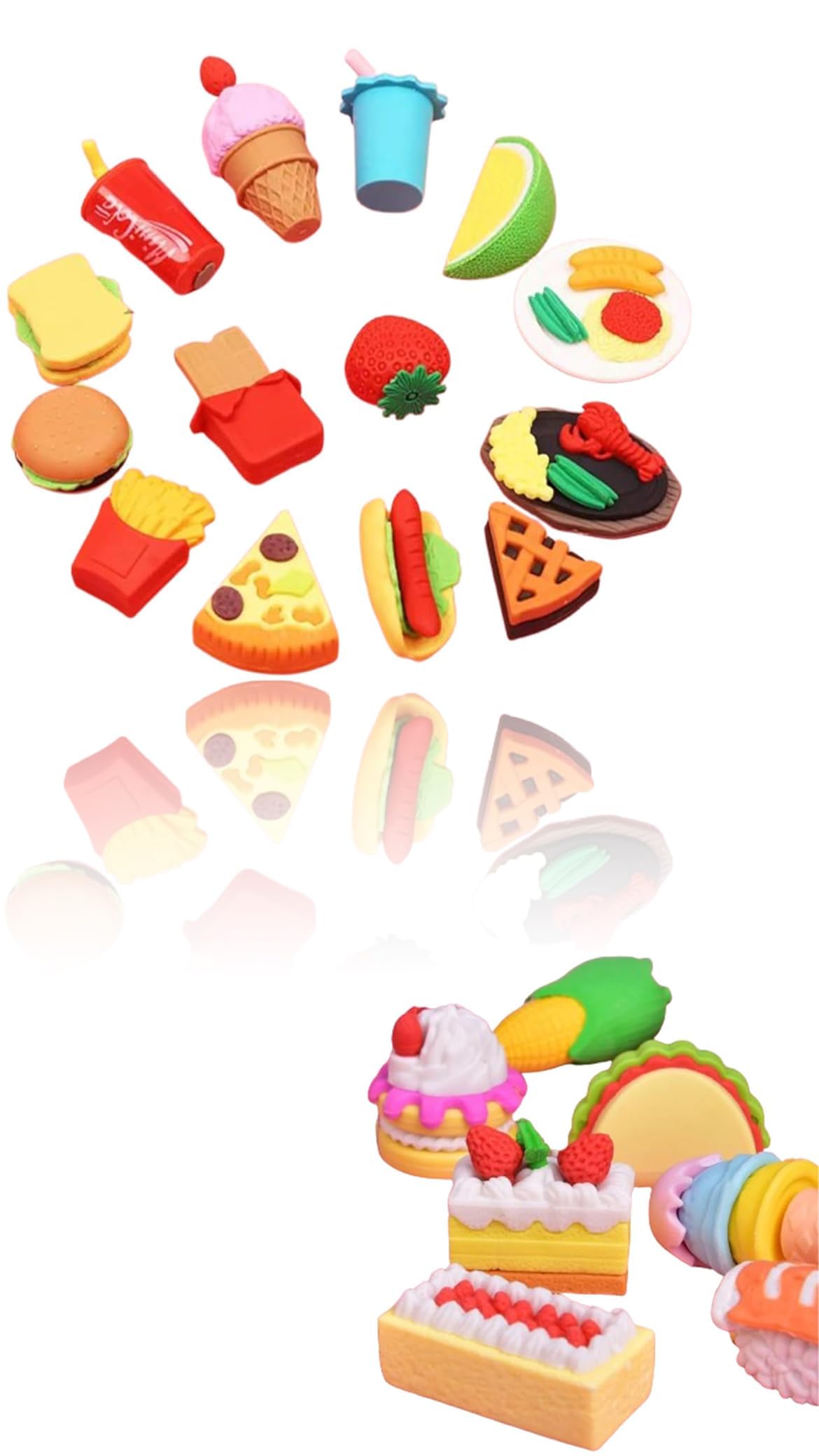 Sweet seven Cute Dessert Gourmet Fruit Erasers - Set of 30 Blocks, Fun and Colorful Food Erasers for Kids, Perfect Gifts for Kids, Prizes for Classroom, Pencil Erasers with Random Designs
