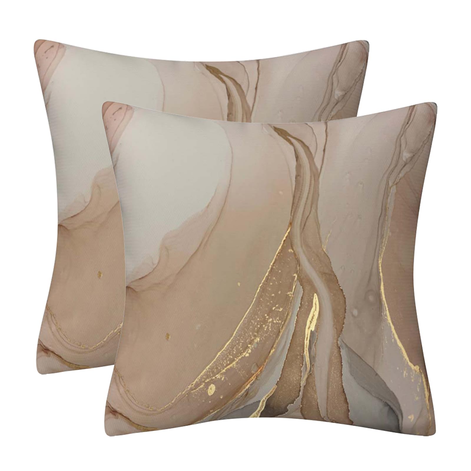 GAAFOSIPH Set of 2 Velvet Cushion Covers 45cm x 45cm Brown Pillow Cases Marble Pillowcase Modern Decorative Throw Pillow Covers Soft for Sofa Bed Home Patio Decor