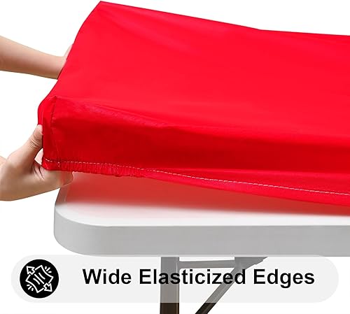 Miniatura 2 de smiry Mantel rectangular, mantel de vinilo elástico ajustable con parte trasera de franela para mesas plegables de 8 pies, fundas de mesa