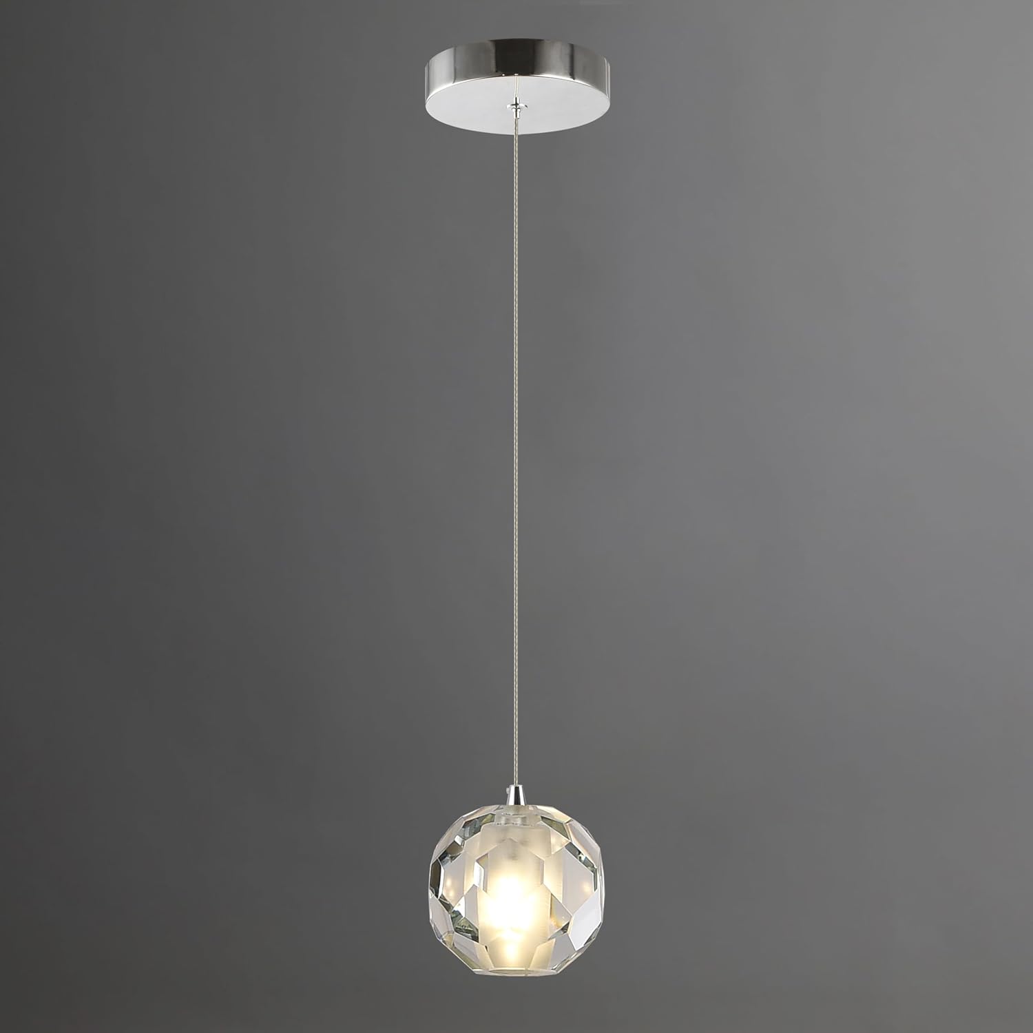 1-Light Chrome Pendant Light Kitchen Island, Multi-facted Small Crystal Pendant Light Fixture, Adjustable Hanging Pendant Lighting for Dining Room Bathroom Vanity