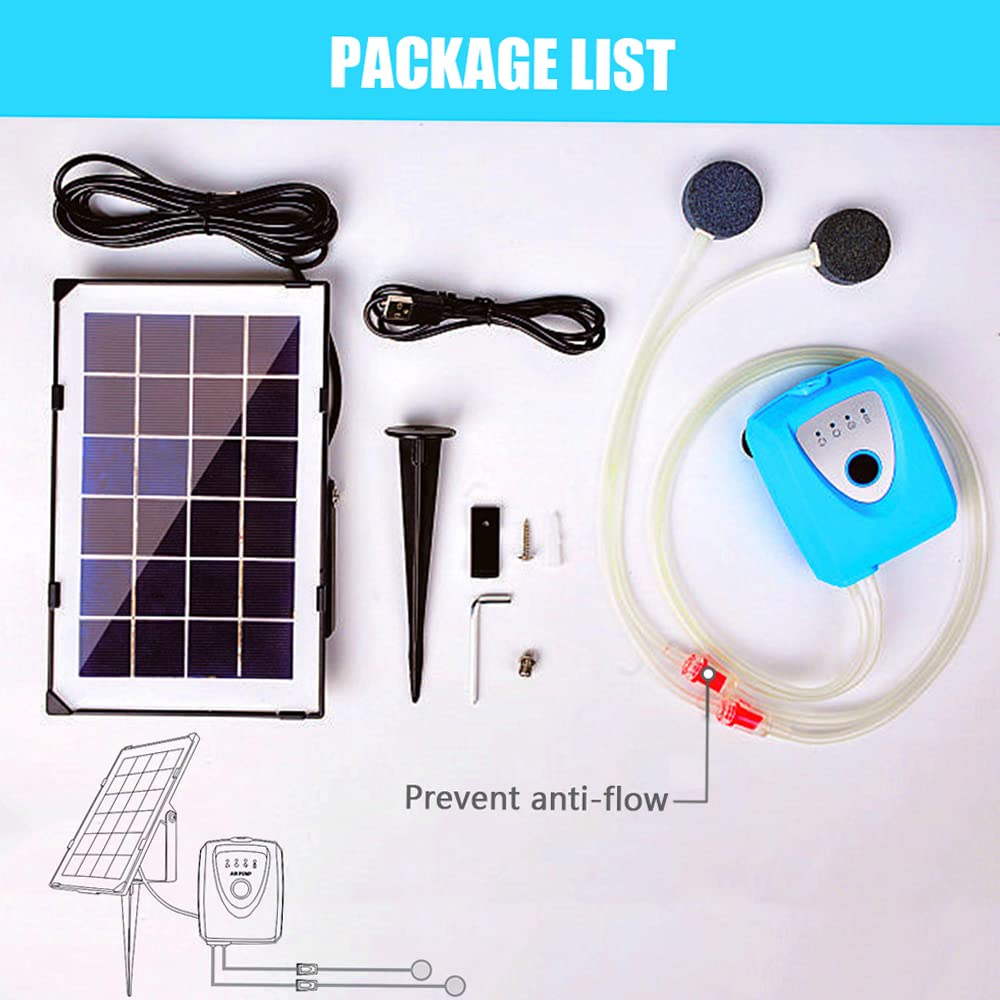 Aoresac 3.5W Solar Teichbelüfter mit 4000mAh Akku und Deutsches Handbuch, USB, Vier 1 M Schläuche, Geeignet für Gartenteiche, Aquarien (Blau)