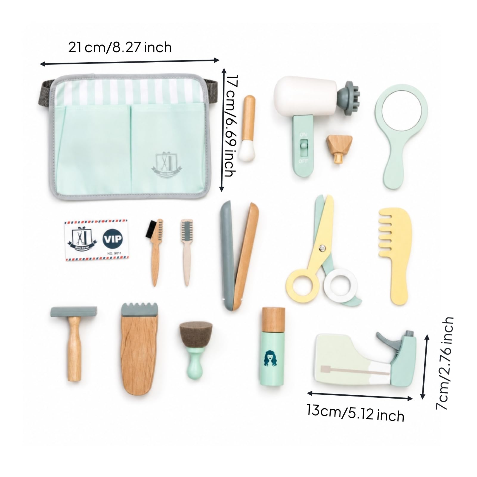Kit di Bellezza Giocattolo Educativo Set da Parrucchiere Giocattolo in Legno Gioco di Ruolo Set da Parrucchiere con Asciugacapelli per