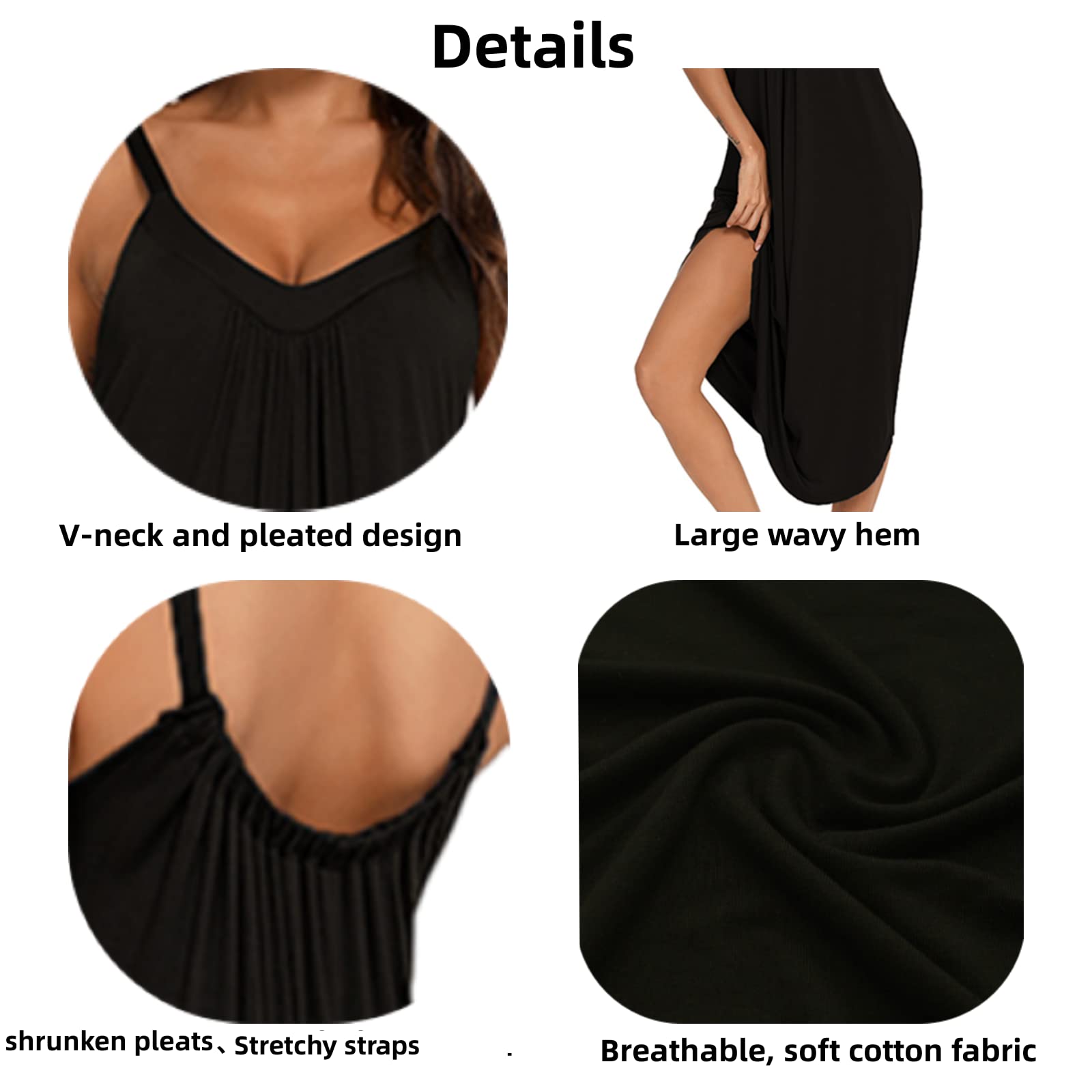 Jlowesun Camicia da Notte Donna Estiva, Camicie da Notte in Morbido Cotone con Orlo Ondulato, Scollo a V Sottoveste Sciolto Elastico con Spalline Sottoveste Donna Sexy