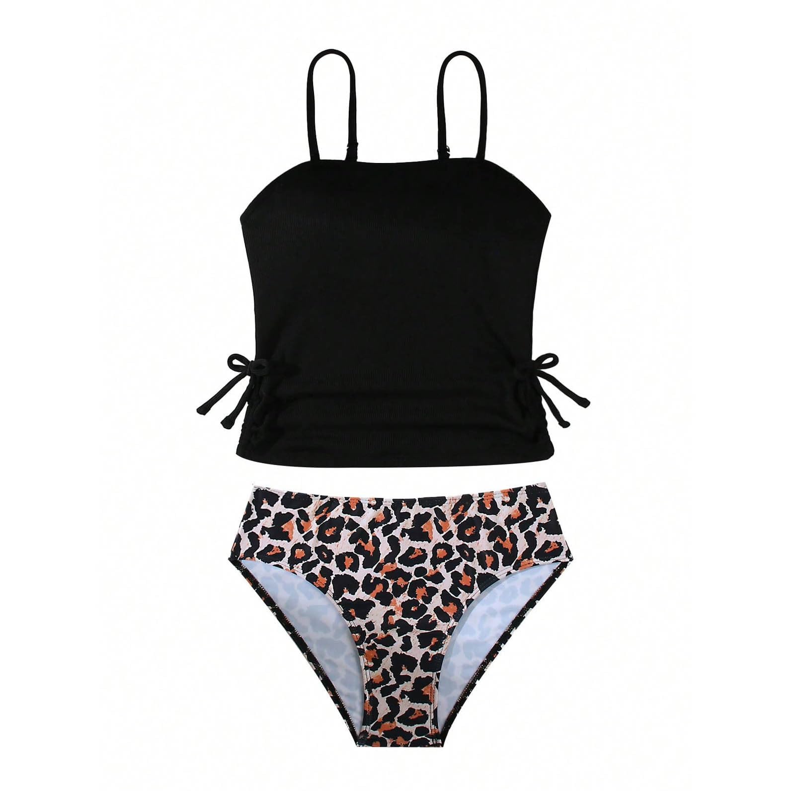 Bañador de dos piezas para niñas con estampado de leopardo: parte superior e inferior de bikini para playa y piscina en verano