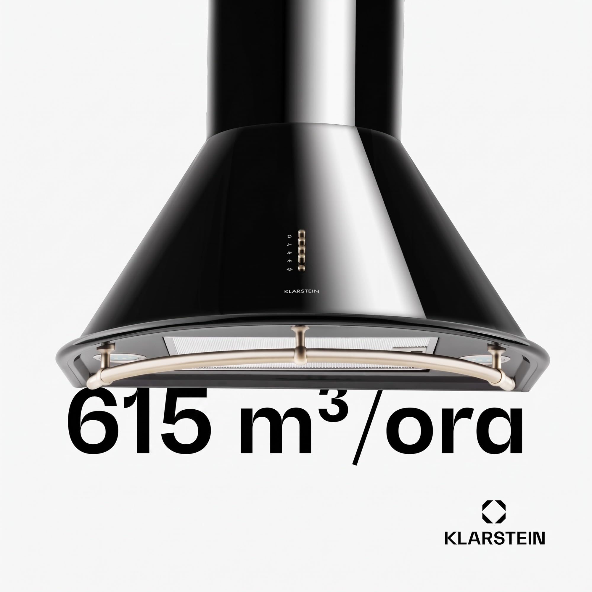 Klarstein Lumio Neo - Okap kuchenny retro, Okap ścienny, Klasa energetyczna A, Szerokość: 60 cm, Wyciąg/recyrkulacja, Wydajność wyciągu: 615 m³/h, Obudowa ze stali nierdzewnej, czarny