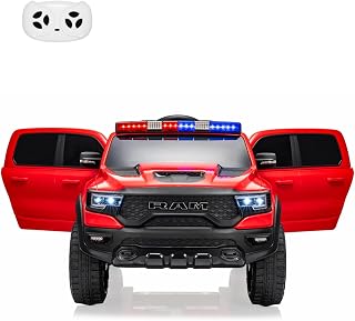 12V Kids Ride On Car, Licensed RAM Electric Ride On Car for Big Kids, Remote Control Pickup Truck w/Parent Safety System, Spring Suspension, LED Lights, Music & XXL Storage