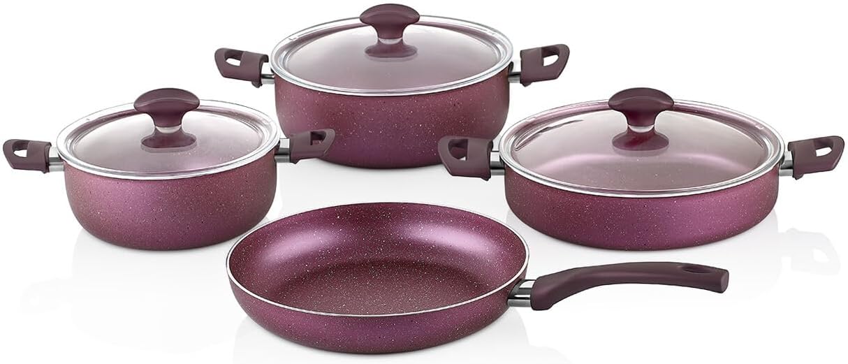 WILMA 7-Piece Die-Cast Aluminum Granite Non-Stick Cookware Set (Purple)