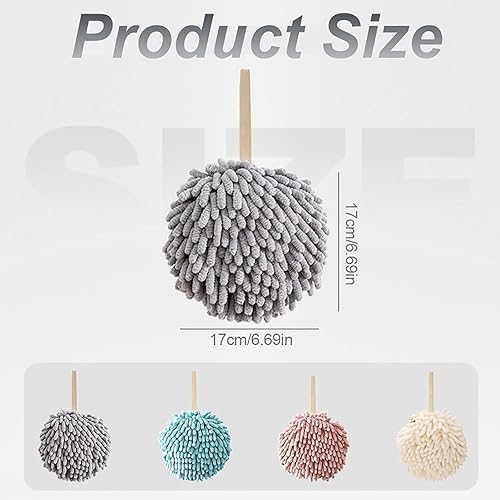 Miniatura 2 de Toalla de mano con bola mullida, absorbente para colgar en la cocina y el baño, toalla de mano de felpa de felpilla, de secado rápido, toallas de