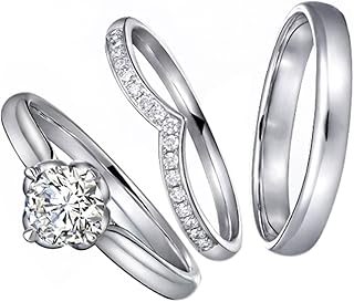 Sorpresa Moda GIA Certificado Naturales Diamante Piedra preciosa Sólido 14K Oro blanco Boda Compromiso Promesa Conjunto Pareja Anillo Conjuntos(0.505cttw, G-H Color, VS-SI1 Claridad)