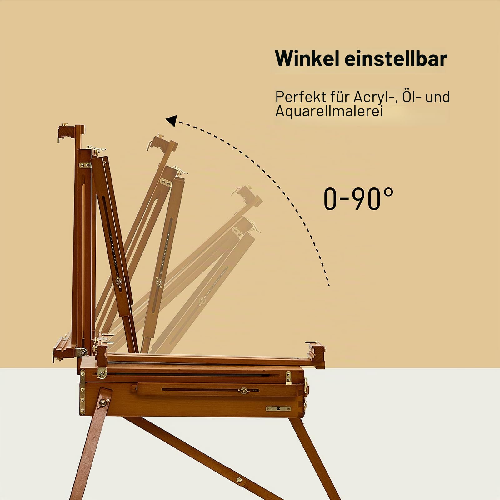 Staffelei Holz Groß, Französische Kofferstaffelei Studio-Skizzenbox aus Buchenholz, Tragbare Kunststaffelei mit Schublade für Künstler, Hält Leinwand bis zu 86,4cm, Leichtes Walnuss