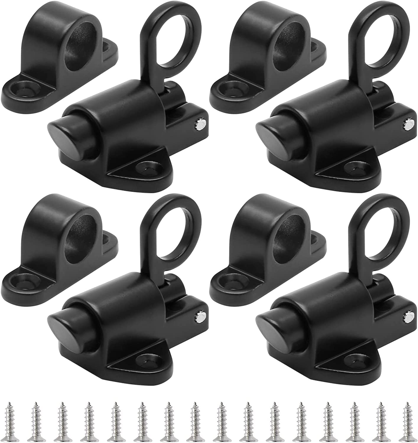 SYOSI Self-Closing Latch Spring Door Lock Door Latch Security Automatic Window Gate Lock Spring Load Bolt Latch Aluminum Alloy Cabinet Pull Ring Spring Load Door Bolt Latches Lock with Screws, 4 Pcs