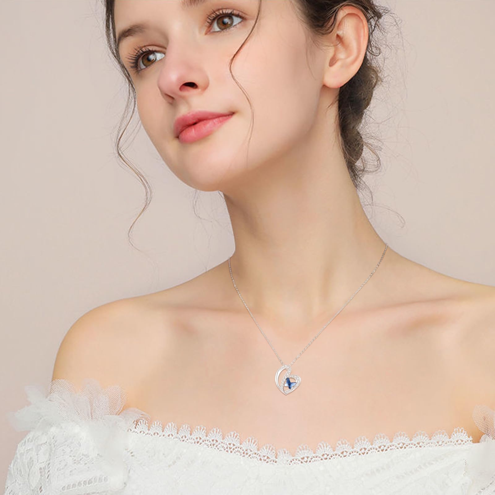 TANGPOET Cadena Collar de mariposa de plata de ley 925 con colgante de mariposa de cristal, joyería de cumpleaños para mujeres y niñas, Plata esterlina