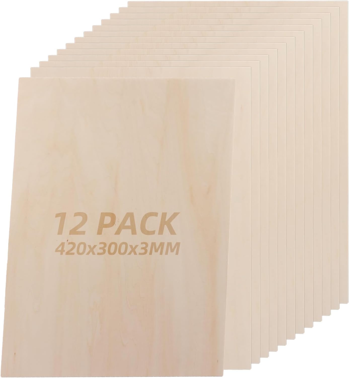 CYEER 12 Pack Plywood Sheets 3mm, 420 x 300mm Basswood Sheets A3 Thin Plywood Board, Unfinished Wood Boards for Crafts, DIY, Wood Engraving, Laser Projects, Model Making, Decoration, Paintings