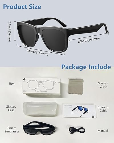 Miniatura 5 de Gafas de sol inteligentes Bluetooth para mujer, estilo de oreja abierta, lentes inteligentes para hombres, gafas de audio Bluetooth 5.0 IPX5