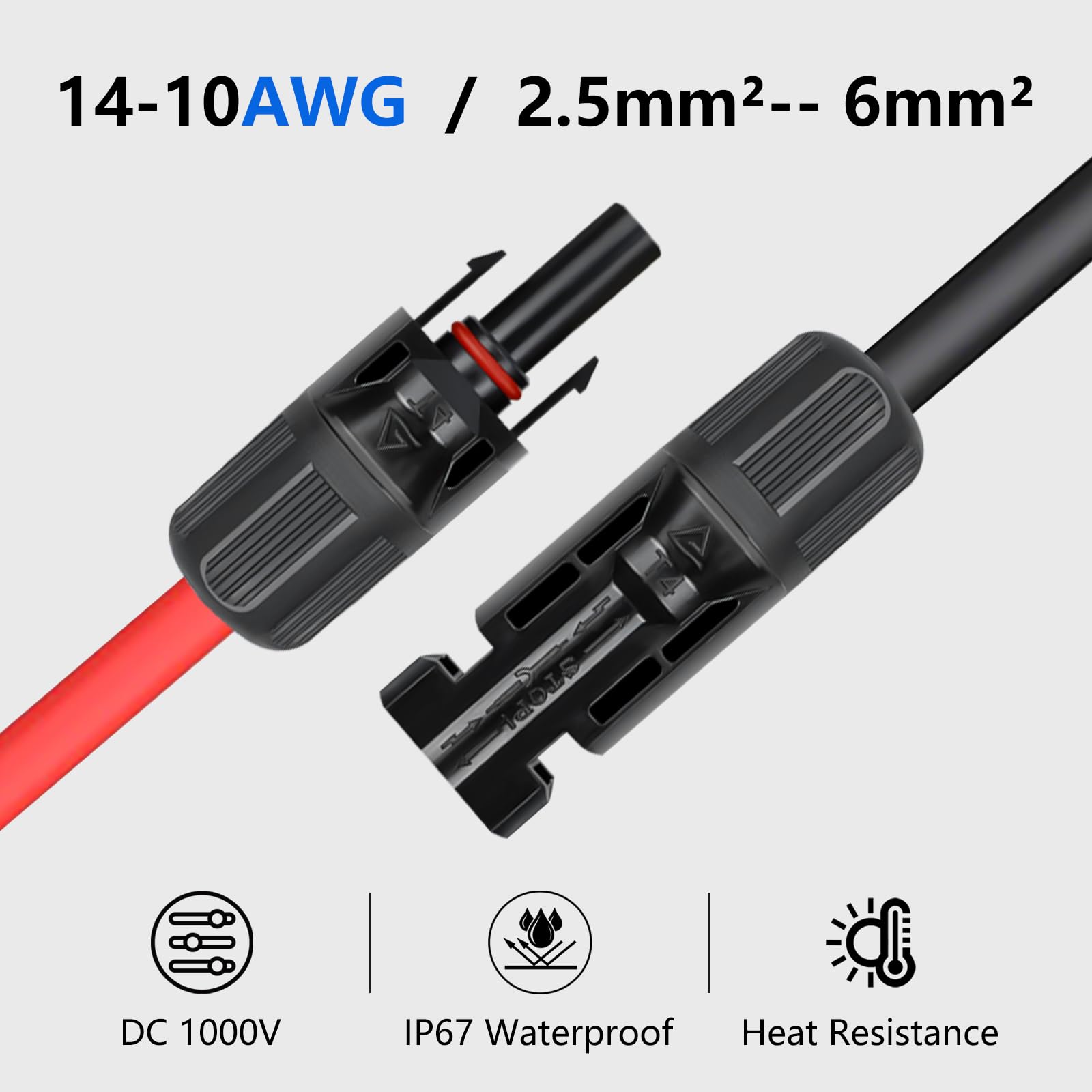 80 conectores solares, 40 pares de conectores de panel solar impermeables IP67 con 2 llaves, adecuados para cable solar de 14 a 10 AWG