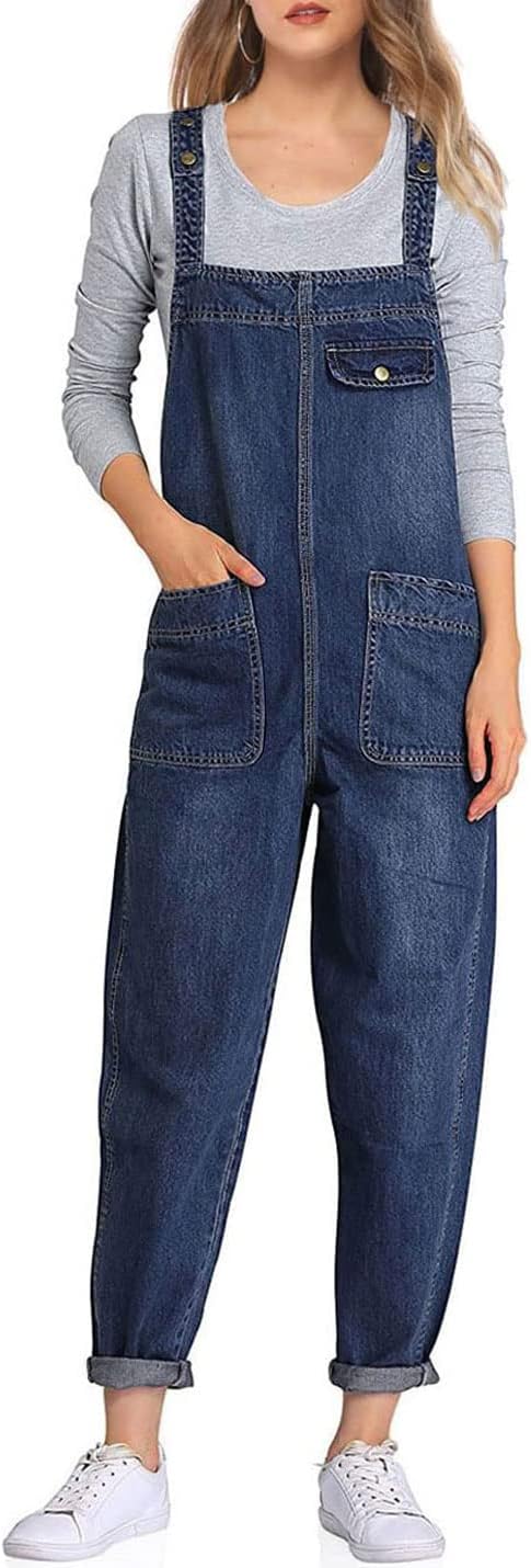 Sukany Women’s Casual Baggy Denim Jean Overalls Loose Bib Dungarees Harem Romper Jumpsuit Pants