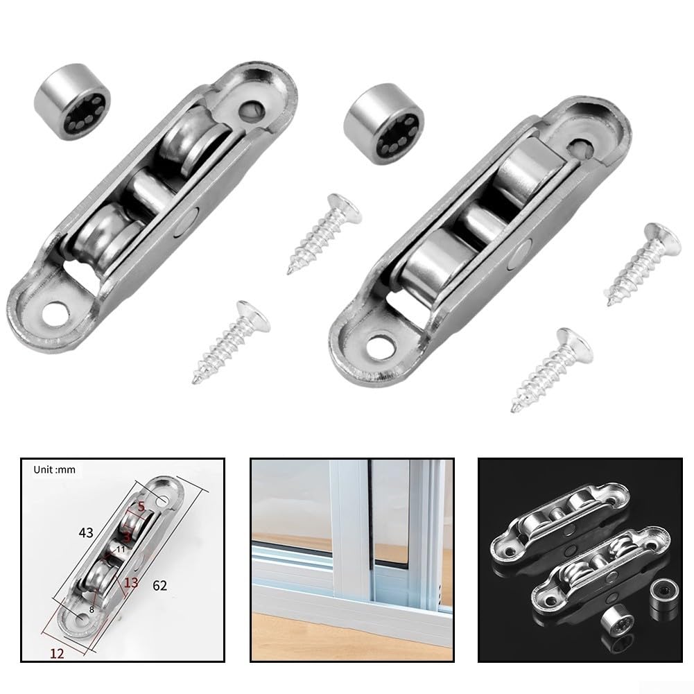Lot de 4 rouleaux de porte coulissante en acier inoxydable avec 77 roues plates pour cadres à battants en aluminium, conçus pour un glissement fluide et des applications faciles (A)