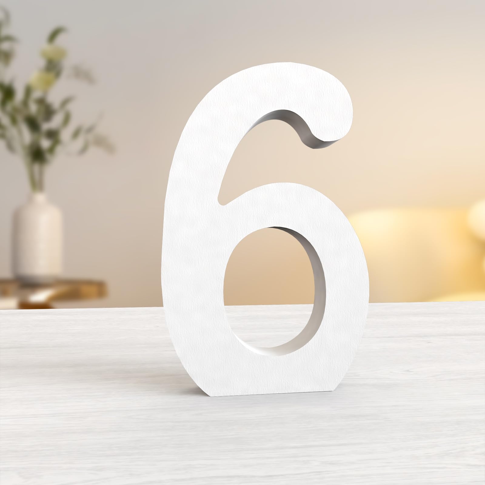 Aruatu 8 Inch White Wood Numbers Unfinished Wood Number for Wall Decor Decorative Standing Numbers Large Letters for wall Decoration for Craft Home Party Projects (6)