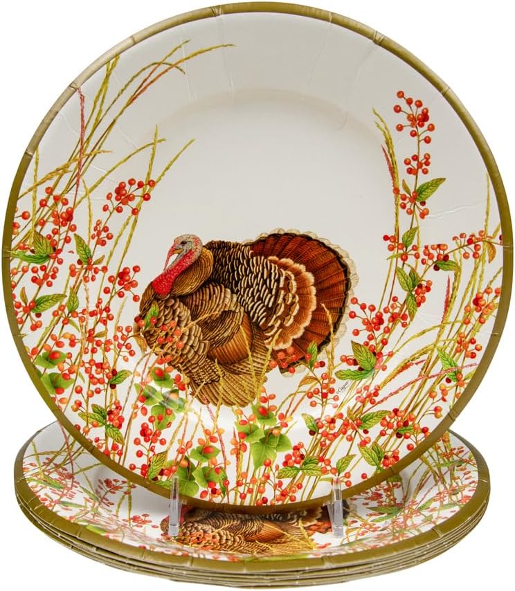 Caspari Turkey And Berries Salad & Dessert Plates - 32 Per Package