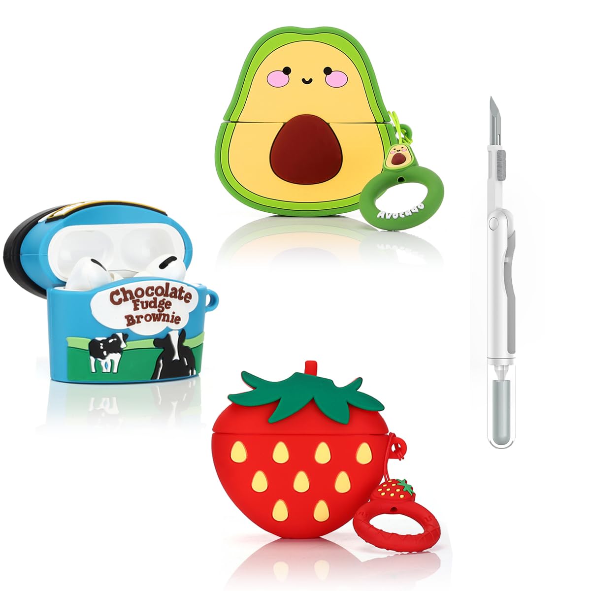 (3Pack+Cleaner Pen) Suublg Case for AirPods Pro 2nd/1st Generation Earbuds with Cleaning Pen Kits, Silicone Cute Cartoon Case Protective Shockproof