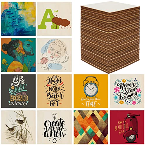 Belle Vous Quadratische Holzplatten zum Basteln Natur (60Stk) – 7,5x7,5cm Holzplättchen Quadratisch Holzschild Blanko Holzstücke – Holz Platten zum Malen, Brandmalerei, DIY, Untersetzer aus Holz