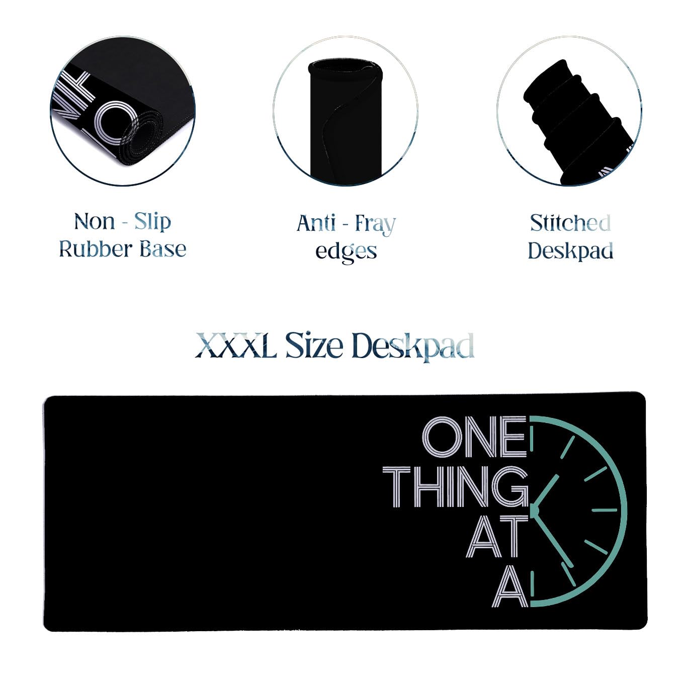 SoulAbiti One Thing At A Time Gaming Mouse Pad, 36 x 16 Inch XXXL Extended Desk Mat for Keyboard & Mouse, Black Cyan Productivity Deskpad, Non-Slip Rubber Base, Stitched Edges 2