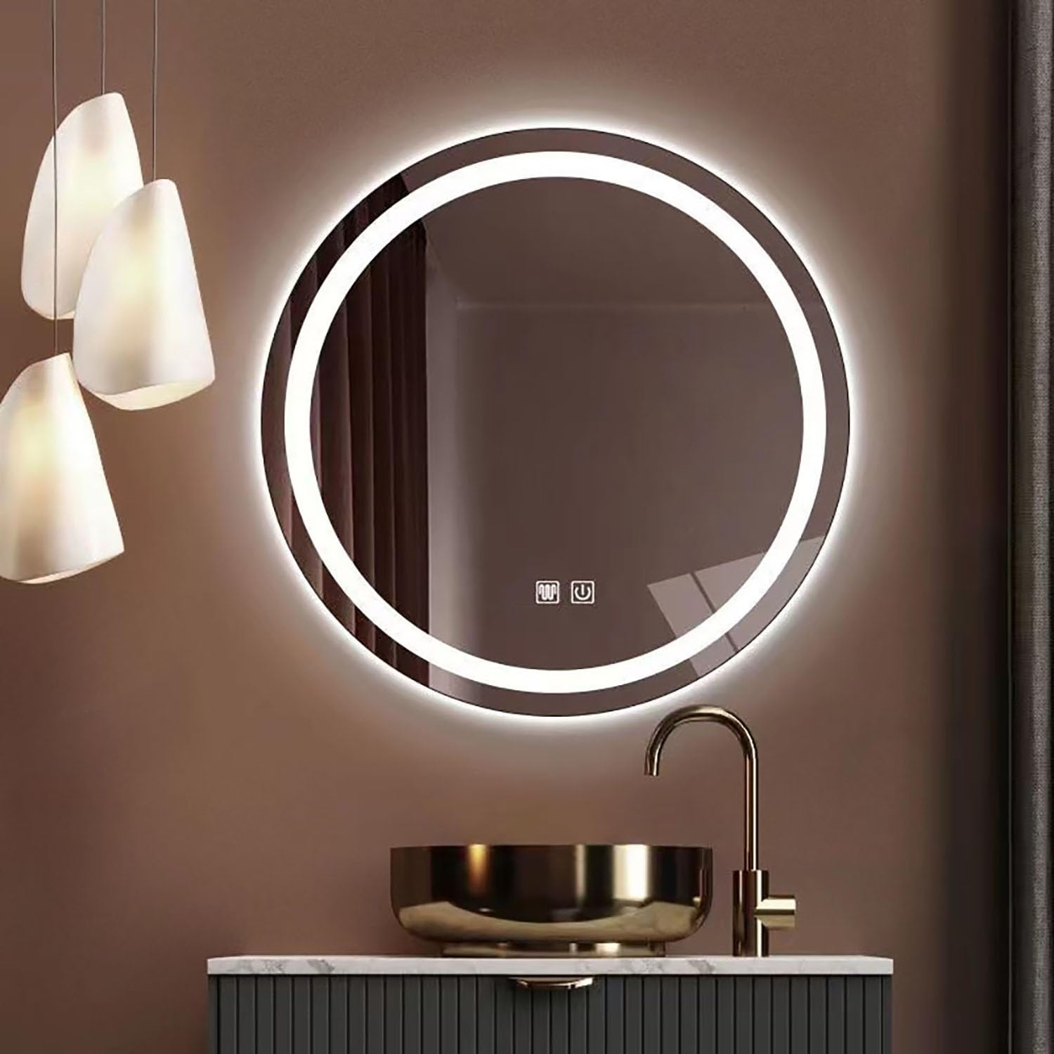 FGXHHS 80cm Round Frameless with Frontlit & Backlit 100cm Lighted LED Vanity Color Temperature Adjustable Touch Anti-Fog Wall Mounted(Frontlit,70cm/28in)