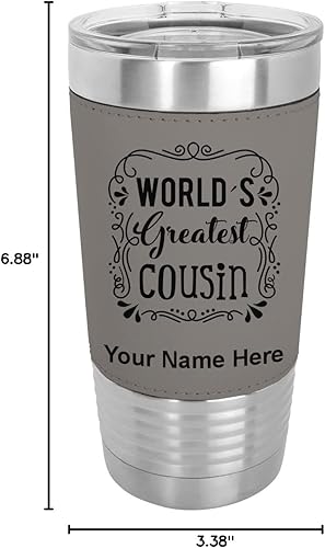 Miniatura 9 de LaserGram 20oz Vacuum Insulated Tumbler Mug Worlds Greatest Cousin Personalized Engraving Included Faux Leather Gray