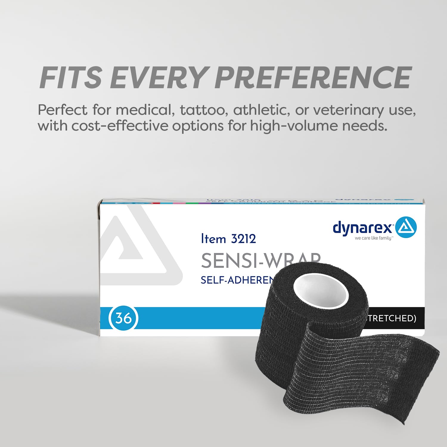 Dynarex Sensi-Wrap Bandage Rolls are Self-Sticking and Provides Stay in Place Compression. Great for Tough to Wrap Areas of The Body. Black, 2” x 5 yds, 1 Box of 36 Rolls (Packaging May Vary)