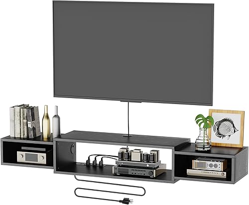 Soporte de TV flotante de 55 pulgadas con toma de corriente, estante de consola multimedia montado en la pared para televisores, centro de Color