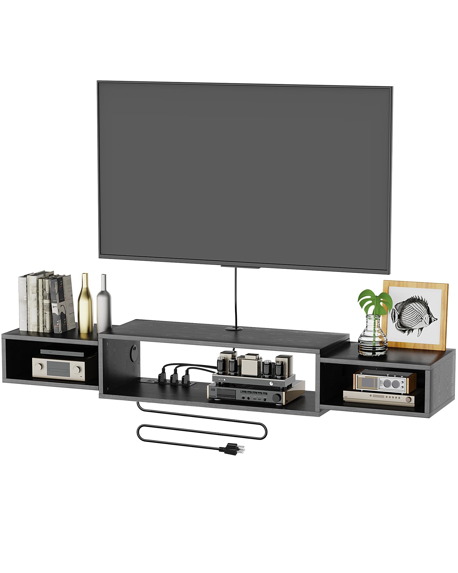 Vicodabo 55" Floating TV Stand with Power Outlet, Wall-Mounted Media Console Shelf for TVs, Modern Entertainment Center with Storage & Cable