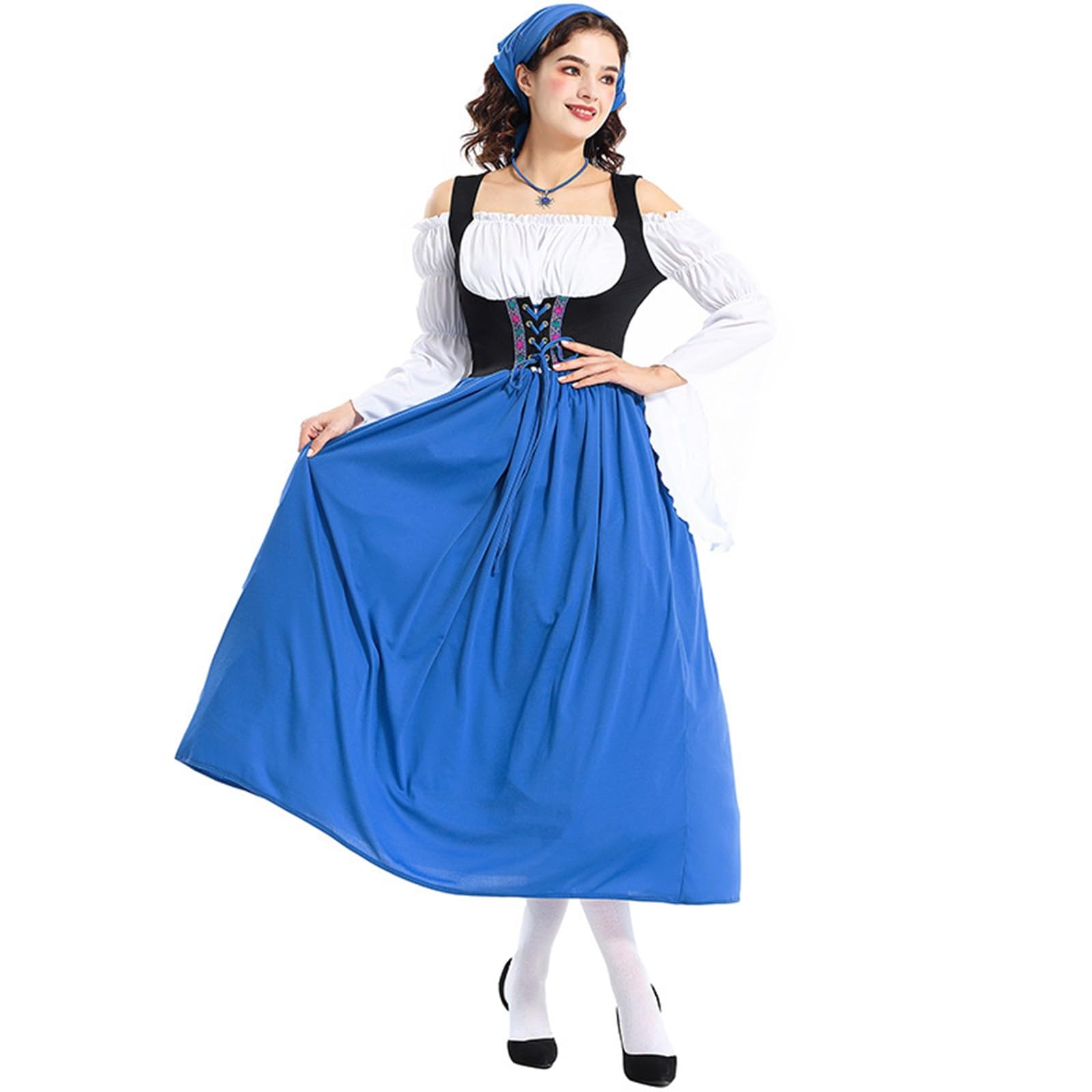 Generisch Vestido medieval tirolesa para adultos, estilo campesino, Oktoberfest, para padres, tallas grandes, con diseño tradicional