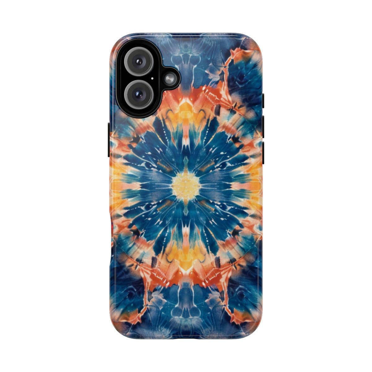 Coque iPhone 16 Plus antichoc rigide mandala bleu tie-dye