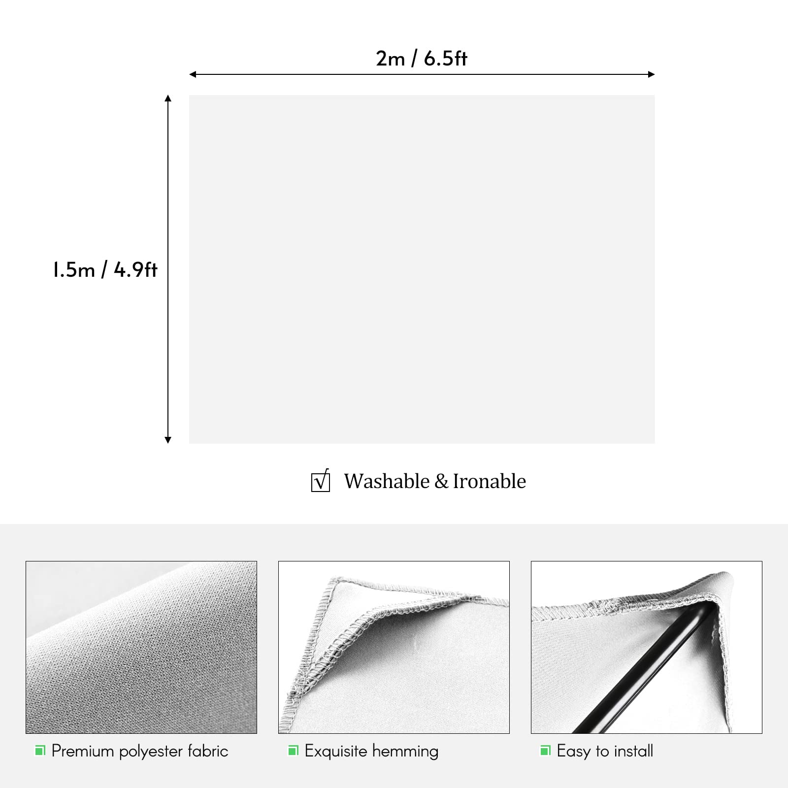 Andoer 2 x 1,5 m, telón de fondo blanco para fotografía, pantalla de fondo con trípode ajustable en forma de cruz para transmisión de fotografía de estudio de juegos, color negro