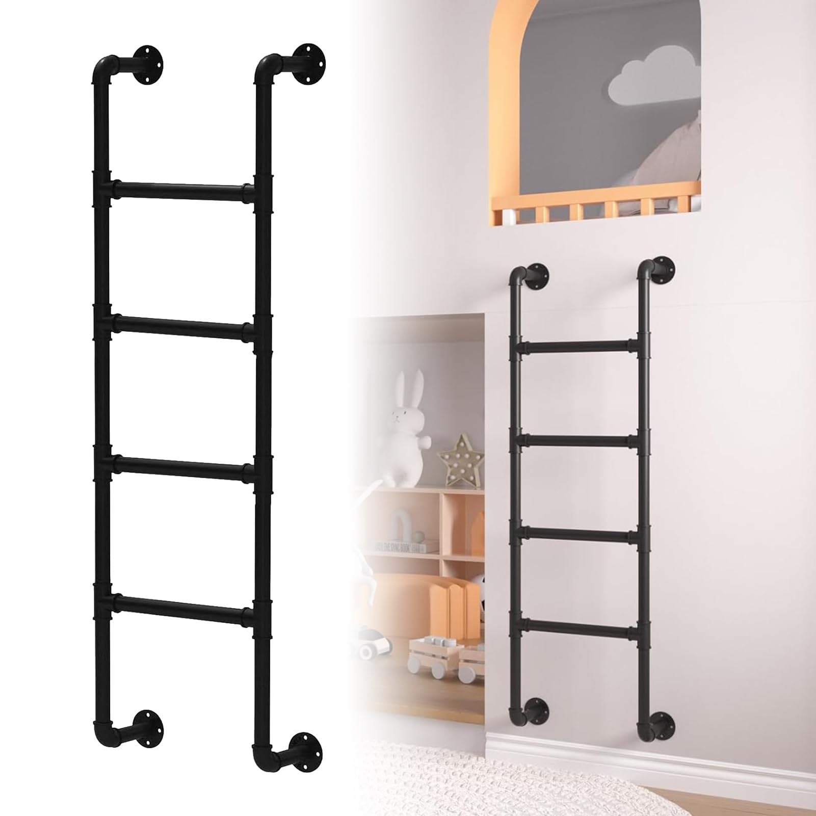 Échelle de lit superposé en fer forgé noir au design industriel épuré