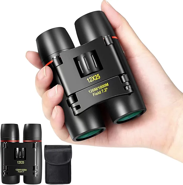 WRNRN 12X25 Mini Pocket Binoculars Compact, Small Lightweight Foldable for Adults Kids Bird Watching, Travel, Opera Concert, Hiking, Cruise, Football Game Green