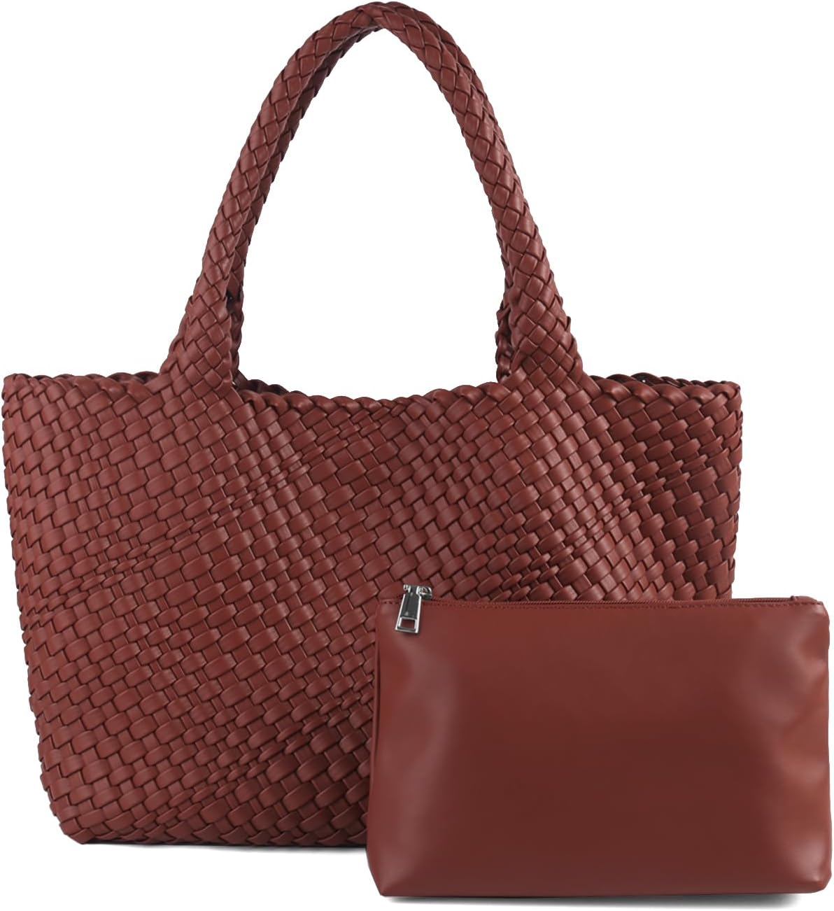 Handmade Woven Bag Satchel Handbag For Women Vegan Leather Tote Bag With Purses Tra...