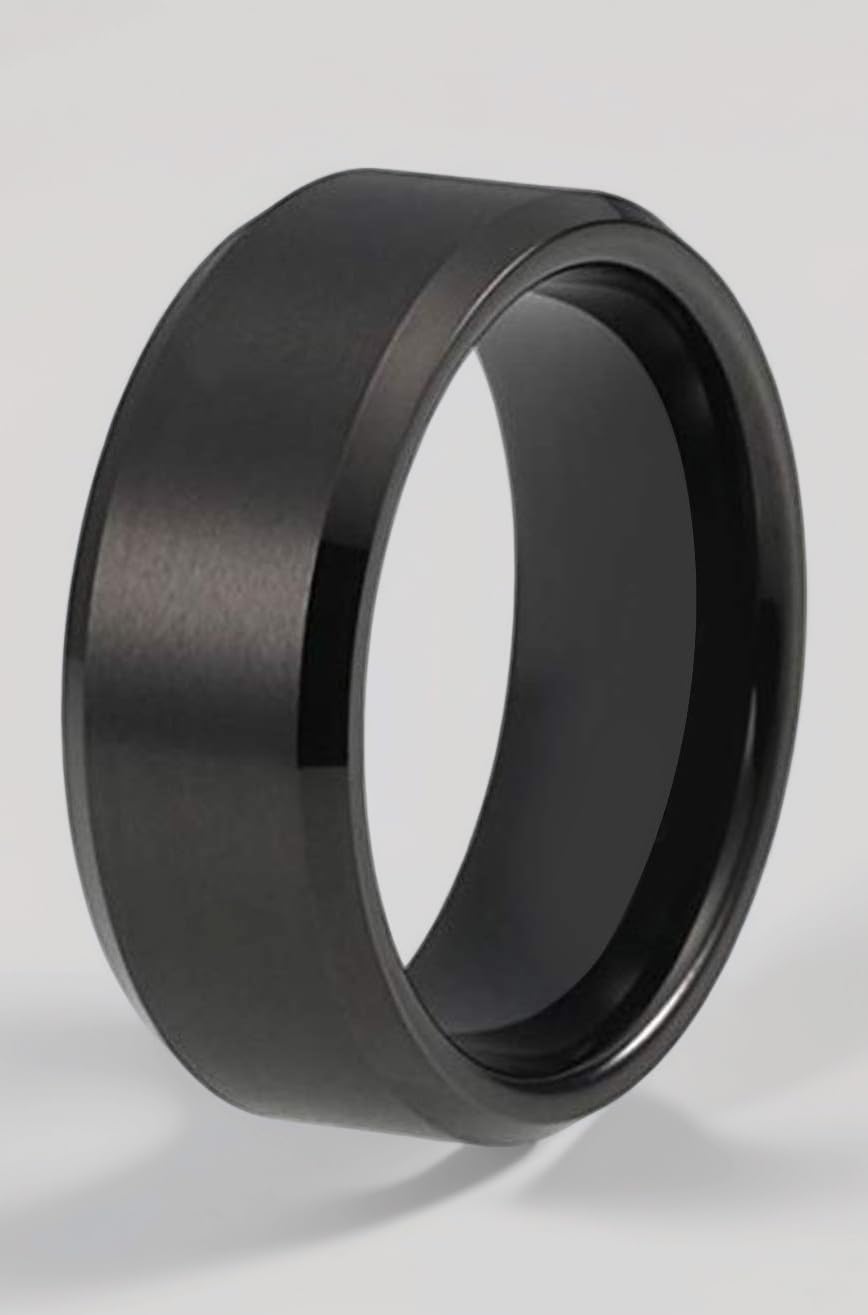 Titanium 10 mm Matte Finish Black Wedding Band Ring for Men Boys - Valentines Gift for Him