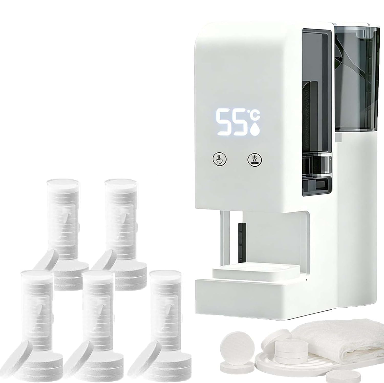 Dispensador automático de toallas calientes, 55 °C con 100 toallas comprimidas, calentamiento de 5 segundos, vaporizador facial portátil para el hogar, spa y salón
