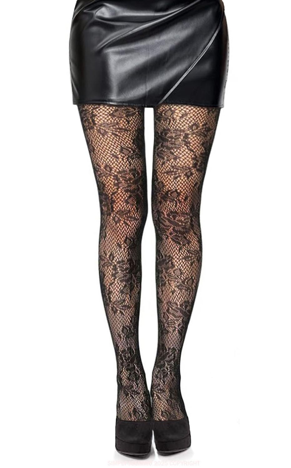 Simply Joshimo Womens Black Patterned Fishnet Net Tights/Ladies Fashion Pattern Pantyhose (Striped)