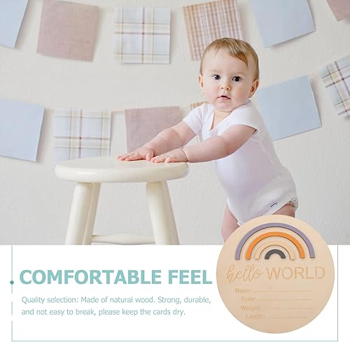 Miniatura 8 de 1 letrero de anuncio de bebé para niños y niñas recién nacidos, letrero de anuncio de nacimiento de arcoíris de madera, letrero de decoración de