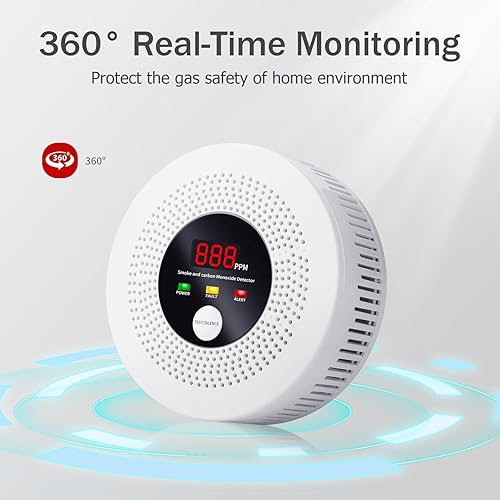 Miniatura 6 de Detector de humo y monóxido de carbono 2 en 1 Alarma de CO con batería de 10 años con pantalla LCD transparente y advertencia de sonido para el