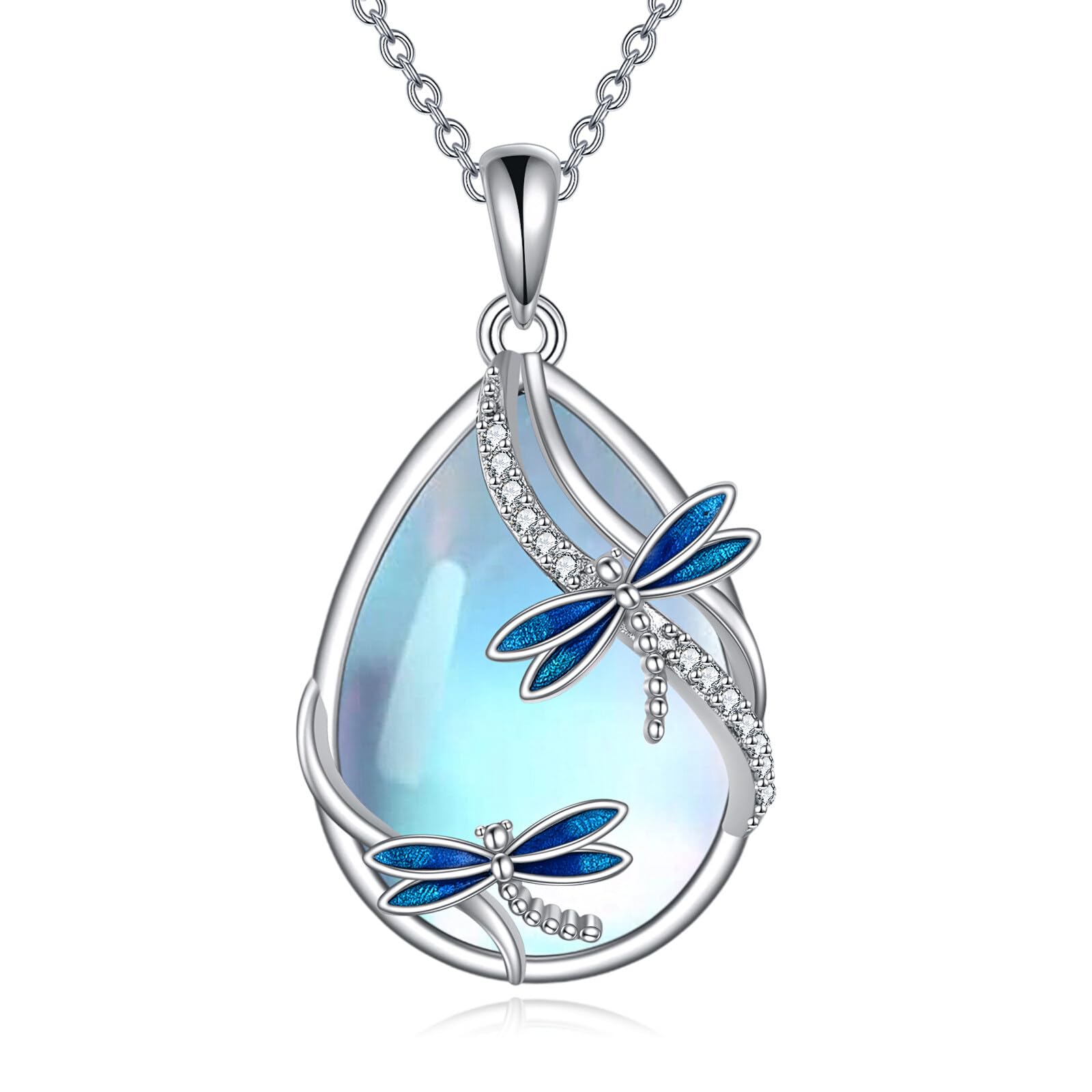 Collana con libellula, in argento Sterling con pietra di luna, insetto, libellula, idea regalo per donne e ragazze