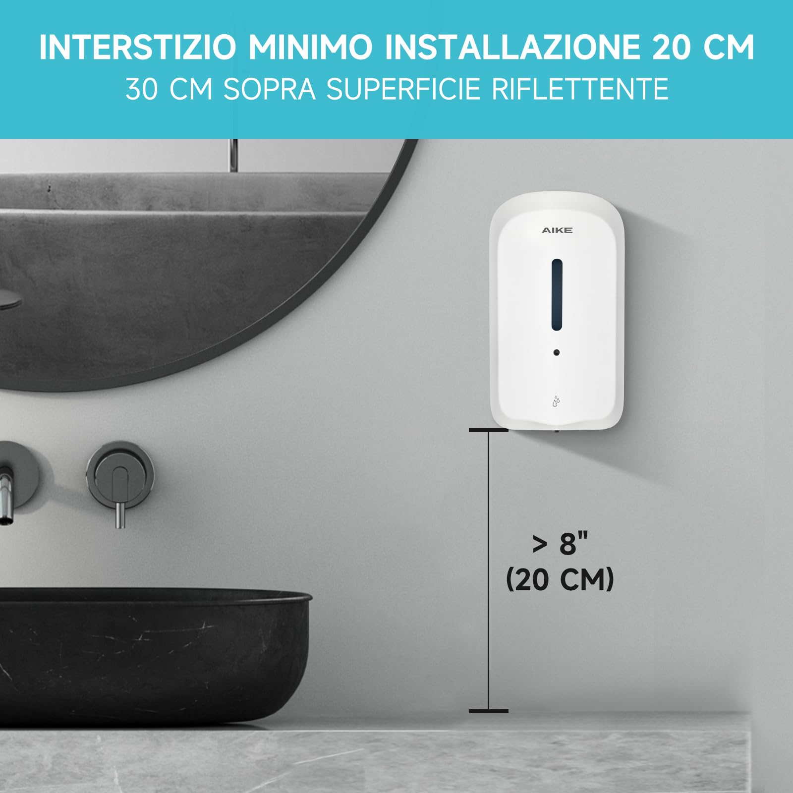 AIKE 1000 ML Distributore Automatico Di Sapone A Parete, Design A Prova Di Manomissione Per Uso Pubblico E Commerciale, AK1226S