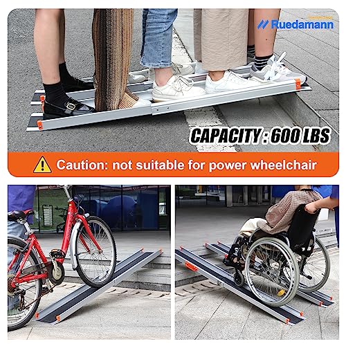 Ruedamann 7'L×8.3" W Adjustable Aluminum Wheelchair Ramp,600Lbs Capacity,Portable Telescoping Non-Skid Surface Wheelchair Ramp For Home, Stairs, Steps #TOP3